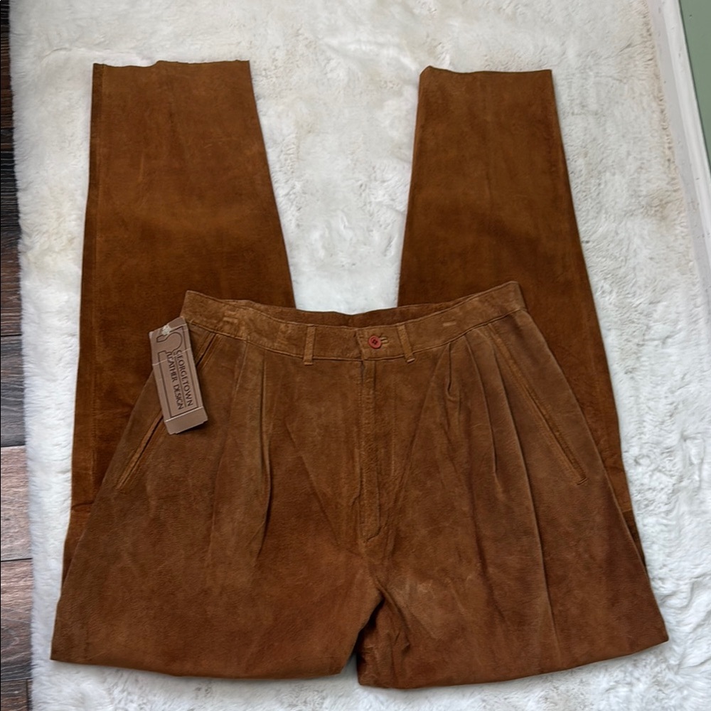 NWT Georgetown, leather design, brown leather pants 15/16